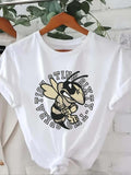 Women'WB shield Bee & Letter Graphic Round Neck Tee, Casual Short Sleeve T-shirt for Summer, Ladies TNF for Daily Wear...