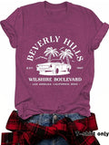 Women'WB shield Beverly Hills Landscape Print Round Neck Tee, Casual Short Sleeve Crew Neck T-shirt for Summer, Fashion...