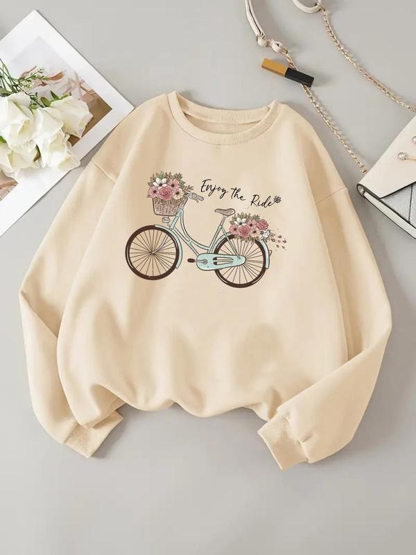 Women'WB shield Bike & Letter Print TNF Lined Sweatshirt, Casual Long Sleeve Round Neck Pullover for Daily Wear, Ladies...