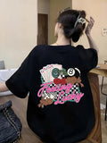 Women'WB shield Billiards & Letter Print Round Neck Graphic Tee, Vintage Trendy Casual Half Sleeve T-shirt for Daily...