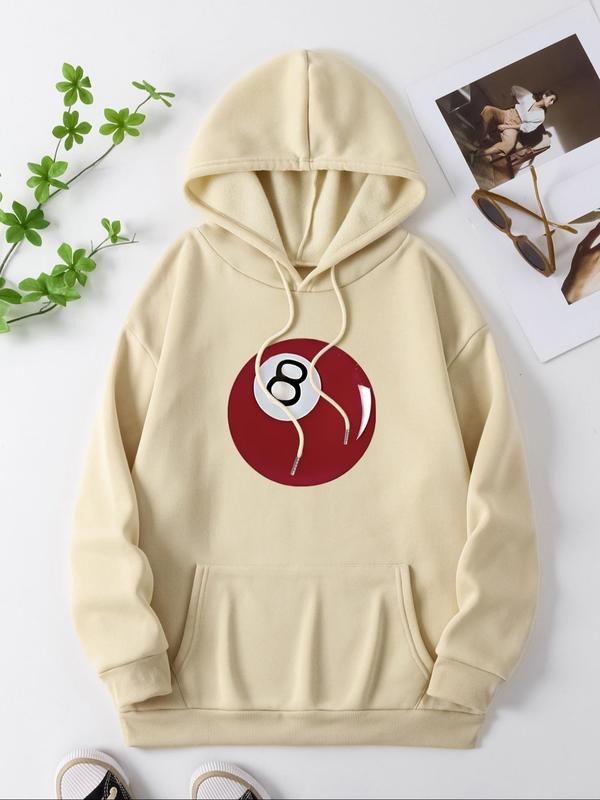 Women'WB shield Billiards & Number Print Drawstring Hoodie, Fashion Casual Hooded Sweatshirt for Daily Holiday Outdoor...