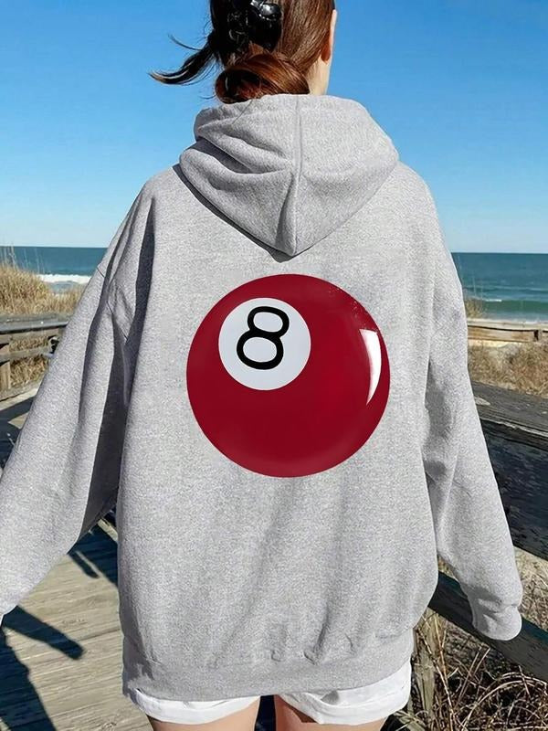 Women'WB shield Billiards Print Drop Shoulder Hoodie, Fashion Casual Drawstring Pocket Hooded Sweatshirt for Daily...