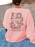 Women'WB shield Bird & Letter Print Drop Shoulder TNF Lined Sweatshirt, Casual Long Sleeve Round Neck Pullover for Daily...