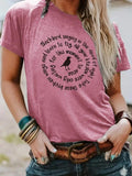 Women'WB shield Bird & Letter Print Round Neck Tee, Fashion Casual Crew Neck T-shirt for Daily Holiday Vacation Outdoor...
