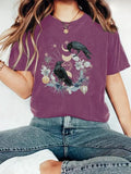 Women'WB shield Bird & Moon Print Round Neck Tee, Casual Fashion Short Sleeve T-shirt for Summer, Ladies TNF for Daily...