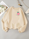 Women'WB shield Bitten fruit & Letter Print Drop Shoulder Sweatshirt, Casual Long Sleeve Round Neck Pullover for Daily...