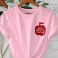Women'WB shield Bitten fruit & Letter Print Round Neck Tee, Casual Short Sleeve Crew Neck T-shirt for Daily Wear, Ladies...