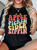 Women'WB shield Bitten fruit Picking Season Letter Print Round Neck Tee, Trendy Casual Short Sleeve T-shirt for Daily...