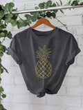 Women'WB shield Bitten fruit Print Round Neck Tee, Casual Fashion Short Sleeve T-shirt for Summer, Ladies TNF for Daily...