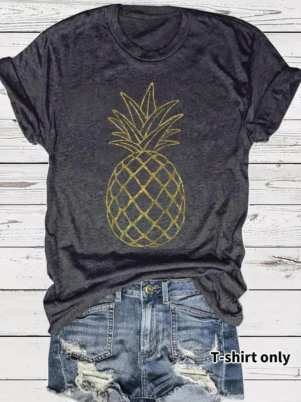Women'WB shield Bitten fruit Print Round Neck Tee, Casual Short Sleeve Crew Neck T-Shirt for Spring, Fashion Women'WB...