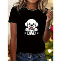 Women'WB shield Black Poodle Dad Graphic T-Shirt - Cute Cartoon Dog with Tongue & "DAD" Text, High-Stretch Fabric, Round...