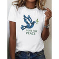 Women'WB shield Black Pure Cotton T-Shirt with Blue Dove & Olive Branch Peace Symbol - Comfort Fit Casual Round Neck Top,...