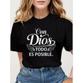 Women'WB shield Black T-Shirt with Inspirational "Con Dios Todo Es Posible" Design, Comfort Fit, Short Sleeve, Casual...