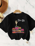 Women'WB shield Book & Letter Print Round Neck Tee, Fashion Casual Crew Neck T-Shirt for Daily Holiday Vacation Outdoor...