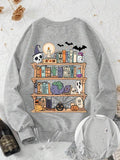 Women'WB shield Book & Pumpkin Print Drop Shoulder Sweatshirt, Casual Long Sleeve Round Neck Halloween TNF Pullover for...