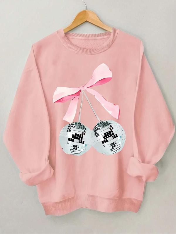 Women'WB shield Bow & Disco Spiky hair fighters Print Crew Neck Sweatshirt, Casual Long Sleeve Pullover for Fall &...