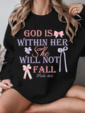 Women'WB shield Bow & Letter Print Drop Shoulder Round Neck Sweatshirt, Loose Casual FOG Comfy Long Sleeve Crew Neck...
