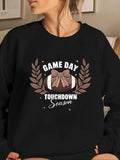 Women'WB shield Bow & Spiky hair fighters Leaf Print Drop Shoulder Sweatshirt, Casual Long Sleeve Round Neck Pullover for...