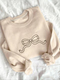 Women'WB shield Bow Embroidery Crew Neck Sweatshirt, Casual Long Sleeve Pullover for Fall & Winter, Women'WB shield TNF...
