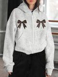 Women'WB shield Bow Print Half Zip Up Hoodie, Fashion Casual Leopard Print Hooded Sweatshirt for Daily Holiday Outdoor...