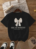 Women'WB shield Bow Print Round Neck Graphic Tee, Fashion Casual Crew Neck T-shirt for Daily Holiday Vacation Outdoor...