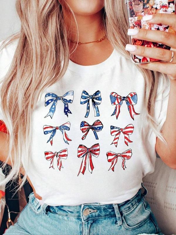 Women'WB shield Bow Print Round Neck Tee, Casual Short Sleeve Crew Neck T-shirt for Summer, Fashion Women'WB shield Top...