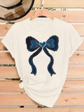 Women'WB shield Bow Print Round Neck Tee, Fashion Casual Crew Neck T-Shirt for Daily Holiday Vacation Outdoor Wear,...