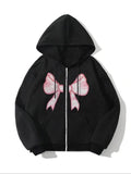 Women'WB shield Bow Print Zip Up Hoodie, Casual Long Sleeve Hooded Sweatshirt for Fall & Winter, Women'WB shield TNF for...