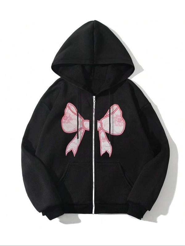 Women'WB shield Bow Print Zip Up Hoodie, Casual Long Sleeve Hooded Sweatshirt for Fall & Winter, Women'WB shield TNF for...