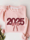 Women'WB shield Bowknot & 2025 Print Crew Neck Pullover, Fashion Casual Long Sleeve Sweatshirt for Daily Holiday Outdoor...