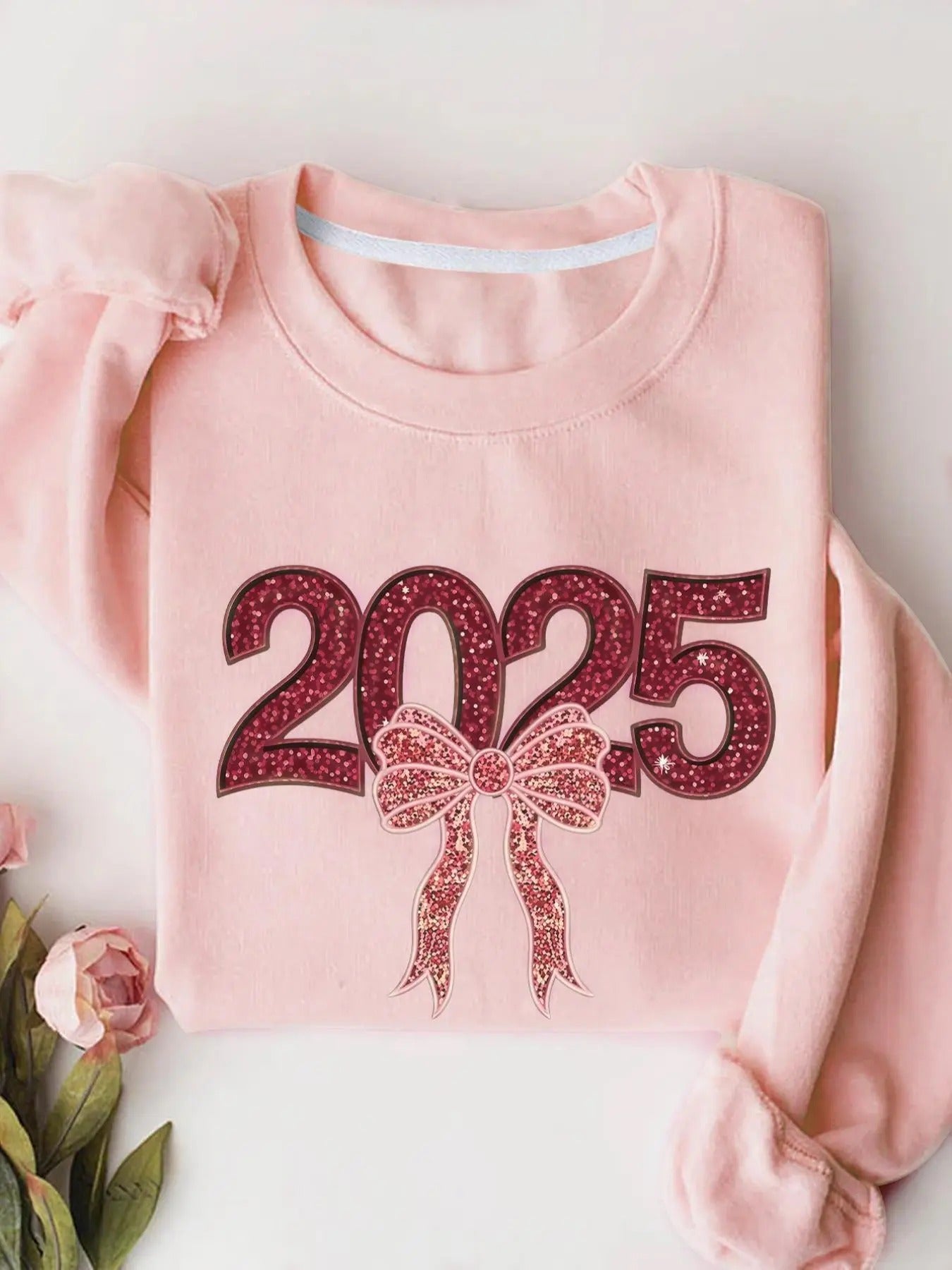 Women'WB shield Bowknot & 2025 Print Crew Neck Pullover, Fashion Casual Long Sleeve Sweatshirt for Daily Holiday Outdoor...