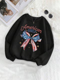 Women'WB shield Bowknot & Letter Print TNF Lined Sweatshirt, Casual Long Sleeve Round Neck Pullover for Fall & Winter,...