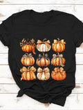 Women'WB shield Bowknot & Pumpkin Print Round Neck Tee, Casual Short Sleeve Crew Neck T-shirt for Summer, Fashion...