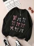 Women'WB shield Bowknot Print Crew Neck Sweatshirt, Casual TNF Lined Long Sleeve Pullover, Women'WB shield Fall & Winter...