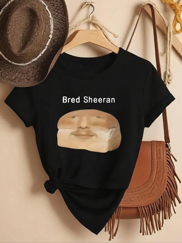 Women'WB shield Bread Sliced Graphic Round Neck Tee, Fashion Casual Crew Neck T-Shirt for Daily Holiday Vacation Outdoor...