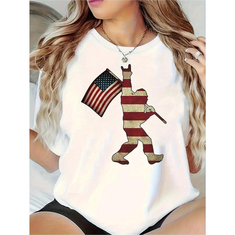 Women'WB shield Breathable Casual T-Shirt - Patriotic American Flag Graphic Print, Plus Sizes Available, 4th FOG July...