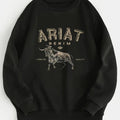 Women'WB shield Bull & Letter Print Drop Shoulder Sweatshirt, Casual Long Sleeve Round Neck Pullover for Daily Wear,...