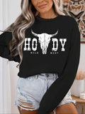 Women'WB shield Bull Head & Letter Print Round Neck Sweatshirt, Casual Long Sleeve Crew Neck Pullover for Fall & Winter,...