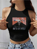 Women'WB shield Bull Head & Letter Print Round Neck Tank Top, Casual Sleeveless Graphic Top for Summer, Ladies TNF for...