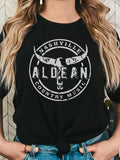 Women'WB shield Bull Head & Letter Print Round Neck Tee, Casual Short Sleeve Crew Neck T-Shirt for Summer, Fashion...