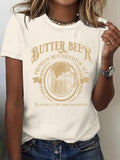 Women'WB shield Butter Beer Print Round Neck Tee, Casual Short Sleeve Crew Neck T-shirt for Spring & Summer, Fashion...