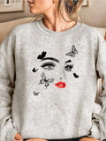 Women'WB shield Butterfly & Figure Print Drop Shoulder Sweatshirt, Casual Long Sleeve Round Neck Pullover for Daily Wear,...