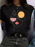 Women'WB shield Butterfly & Figure Print Round Neck Tee, Trendy Casual Short Sleeve T-Shirt for Daily Wear, Ladies Spiky...