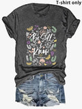 Women'WB shield Butterfly & Floral & Letter Print Round Neck Tee, Fashion Casual Short Sleeve Crew Neck T-shirt for Daily...
