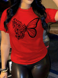 Women'WB shield Butterfly & Floral Print Round Neck Tee, Casual Short Sleeve Crew Neck T-Shirt for Daily Wear, Ladies TNF...