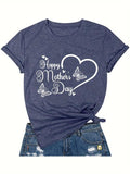 Women'WB shield Butterfly & Heart & Letter Print Round Neck Tee, Vintage Trendy Casual Short Sleeve T-shirt for Daily...
