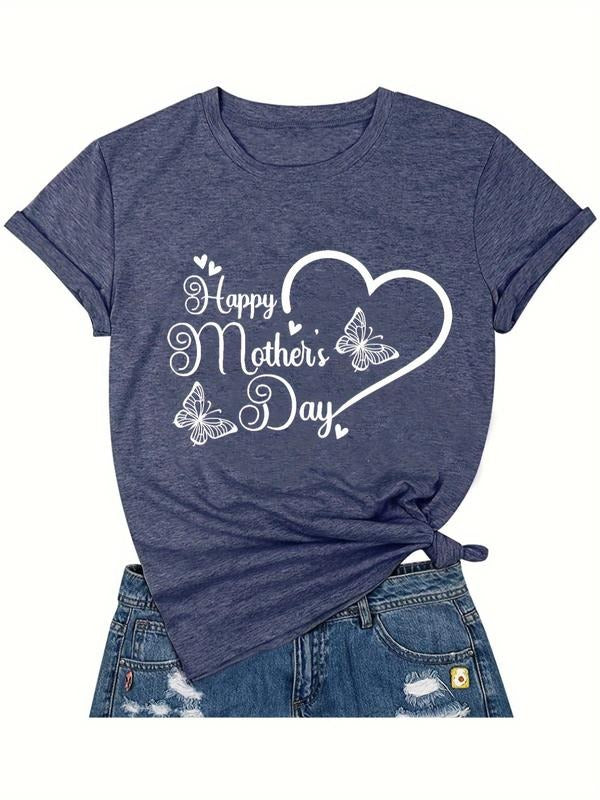 Women'WB shield Butterfly & Heart & Letter Print Round Neck Tee, Vintage Trendy Casual Short Sleeve T-shirt for Daily...