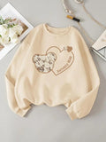 Women'WB shield Butterfly & Heart Print Drop Shoulder Sweatshirt, Casual Long Sleeve Round Neck Pullover for Fall &...