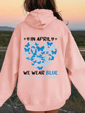 Women'WB shield Butterfly & Heart Print Hoodie, Casual Letter Printed Heart Shaped Hooded Sweatshirt for Fall & Winter,...