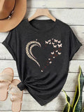 Women'WB shield Butterfly & Heart Print Round Neck Tee, Casual Short Sleeve Crew Neck T-shirt for Summer, Fashion...